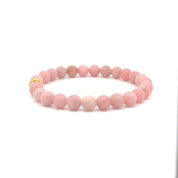 18K Gold Money Ball Lucky Charm Beads Bracelet Gemstones Pink Opal 6mm - Picture 4 of 5